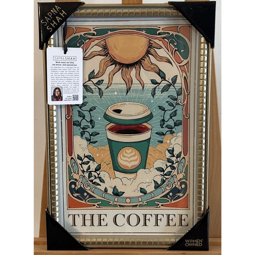 NWT Sapna Shah The Coffee Tarot Card 12”x18” Astrology Framed Wall Art Celestial